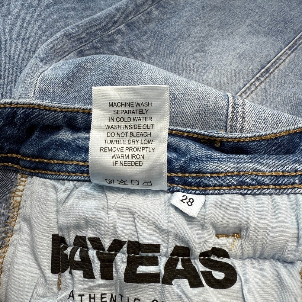 Bayeas Seamed High Waist  Raw Hem Crop Wide Leg Jeans Womens 28 Blue Medium Wash - Picture 8 of 9